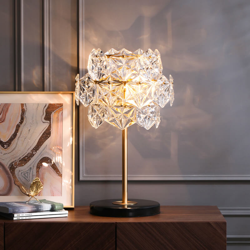 1-4-c33a9465-a07c-4800-9eb8-dff8572b5d62.jpg Modern Snowflake Glass Shade 2-Light Marble Base Table Lamp - Image 1