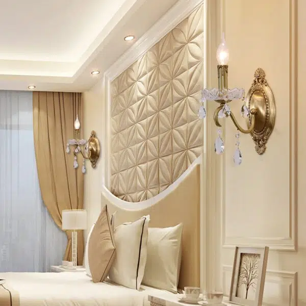 French Vintage Brass Crystal Candle Shade 1/2 Light Wall Sconce - Image 4