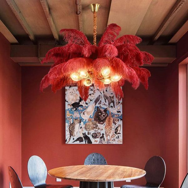 Modern Ostrich Feather 6-Light Brass Chandeliers - Image 2