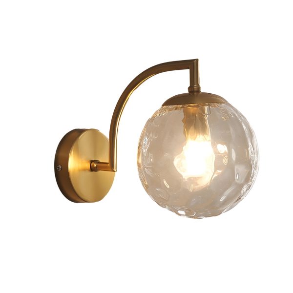 1-Light Curved Arm Wall Sconce with Ball Rib Glass Ball Shade - Image 7