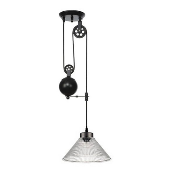 Industrial Glass Lampshade Retro Pulley 1-Light Pendant Light - Image 3