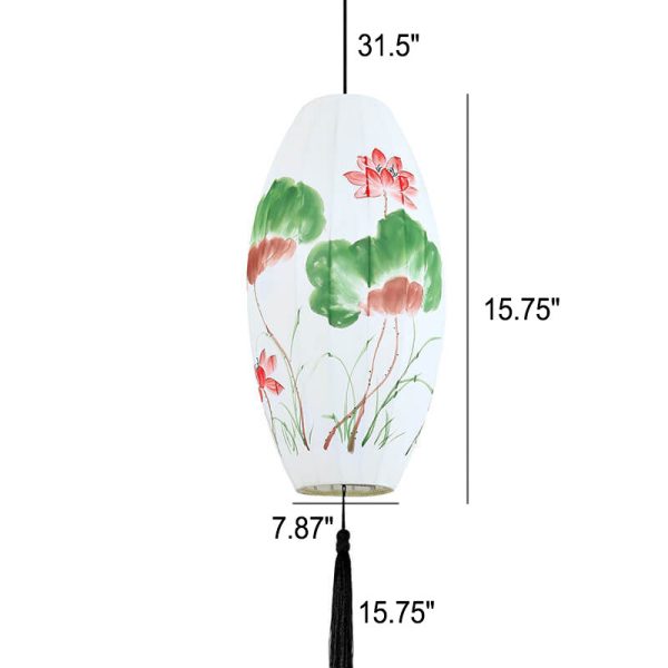 Oriental Antique Handmade Oval Lantern Fabric 1-Light Pendant Light - Image 13