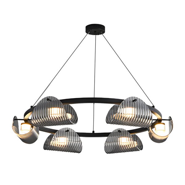 Round 6/8/10 Lights Curved Striped Glass LED Dimmable Nordic Chandelier - Image 6
