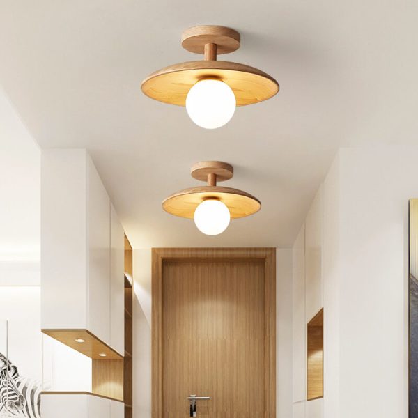 Nordic Creative Wooden Dome 1-Light Semi-Flush Mount Ceiling Light - Image 2