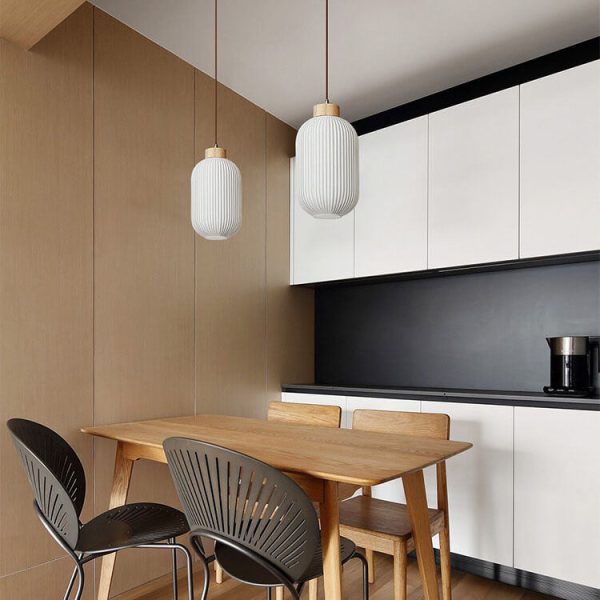 Retro White Striped Glass Jar 1-Light Japanese Pendant Light - Image 7