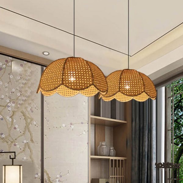 Nordic Rattan Weaving Scallop Dome 1-Light Pendant Light - Image 12