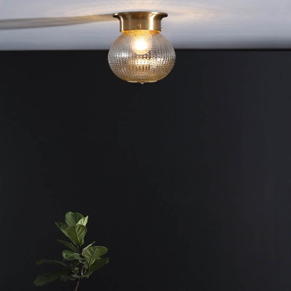 Vintage Copper Glass Round 1-Light Semi-Flush Mount Ceiling Light - Image 4