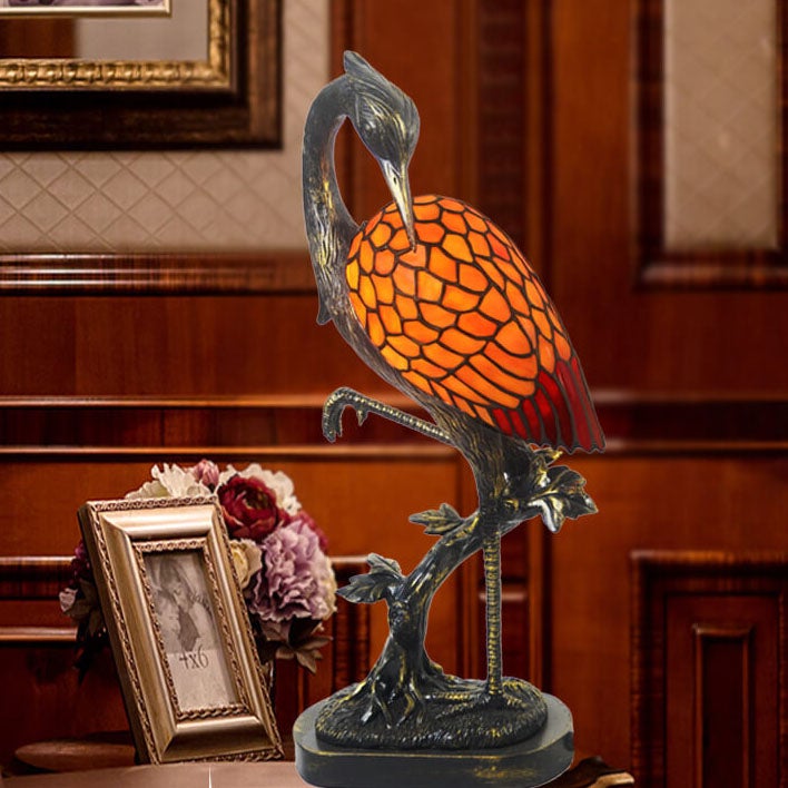 1-5-9548c453-eb17-4764-a0c1-65ee0c83b0a2.jpg Vintage Tiffany Crane 1-Light Stained Glass Table Lamp - Image 1