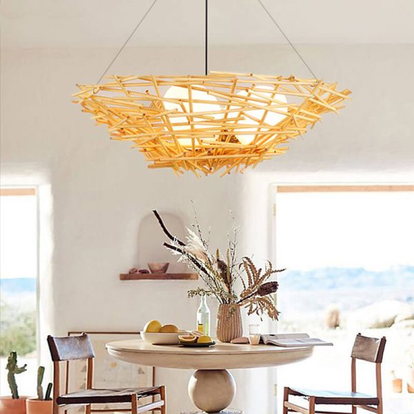 Rattan Weaving Bird Nest Shaped 3-Light Chandelier - Image 2