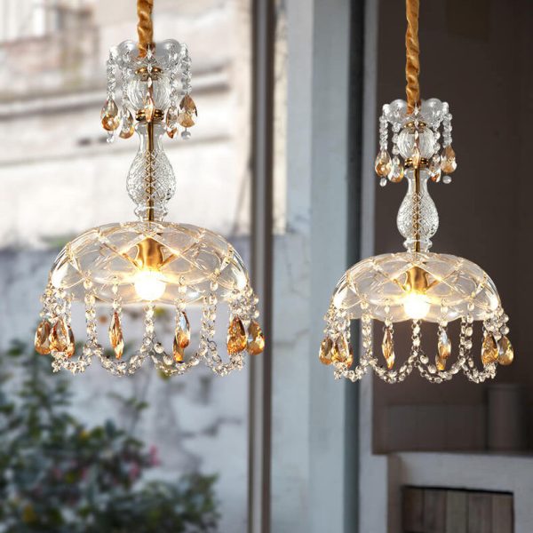 Modern Luxury Crystal Hanging Dome 1-Light Pendant Light - Image 2