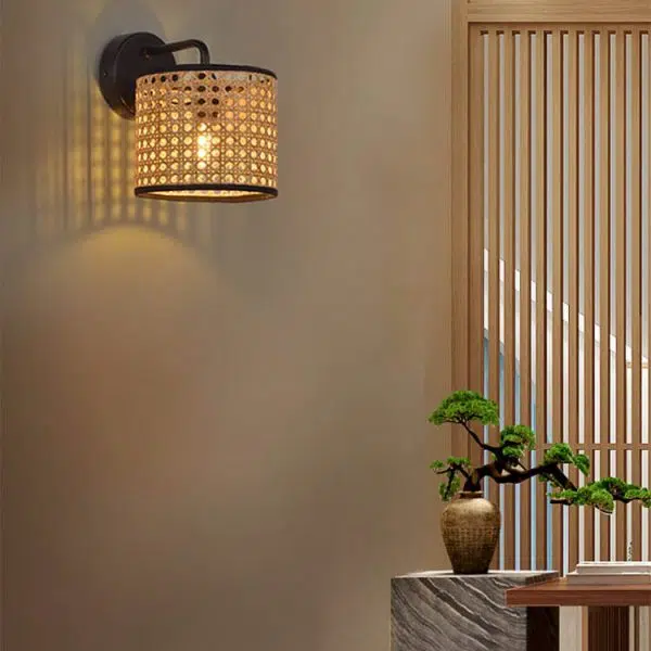 Modern Rattan Weaving Drum 1-Light Wall Sconce Lamp - Image 4