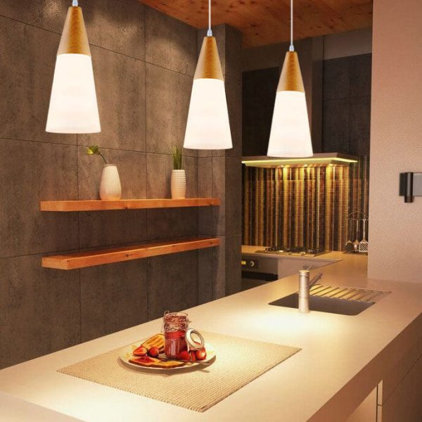 Nordic Wood Grain Glass Cone Shaped 1-Light Pendant Light - Image 2