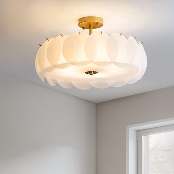 French Glass Round Drum 5/6 Light Semi-Flush Mount Ceiling Light - Image 4