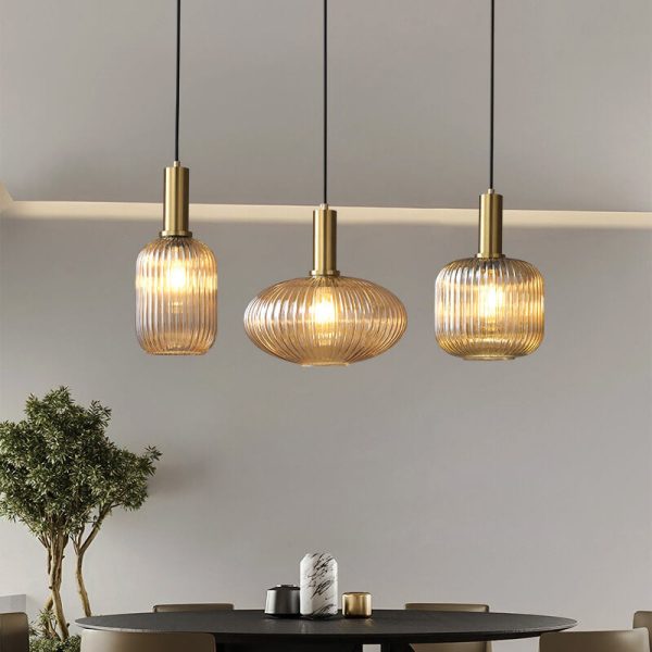 Minimalist Striped Glass Lantern 1-Light Pendant Light - Image 5