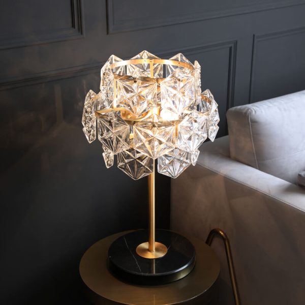 Modern Snowflake Glass Shade 2-Light Marble Base Table Lamp - Image 5