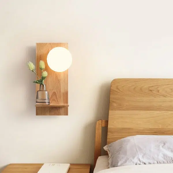 Nordic Solid Wood Glass Globe 1-Light  Wall Sconce Lamp