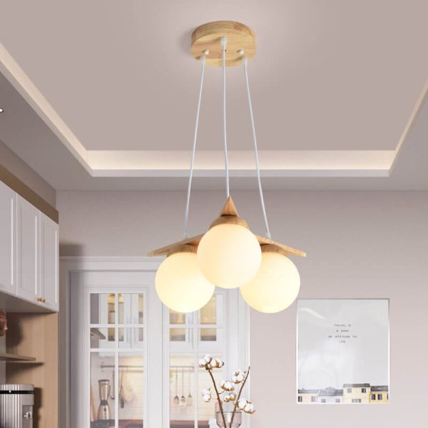 Modern Solid Wood Frosted Glass Ball 3/5 Light Chandelier - Image 4