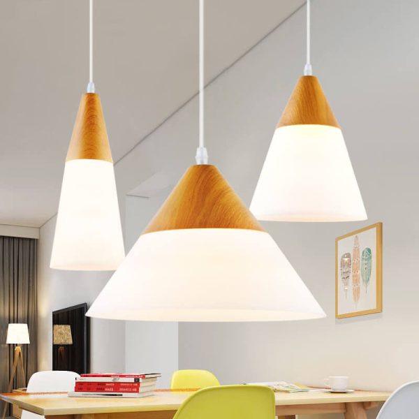 Nordic Wood Grain Glass Cone Shaped 1-Light Pendant Light - Image 3