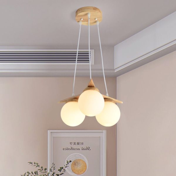 Modern Solid Wood Frosted Glass Ball 3/5 Light Chandelier - Image 5