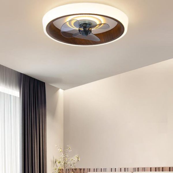 Nordic Minimalist Round  Acrylic Wood Grain LED Flush Mount Ceiling Fan Light - Image 3