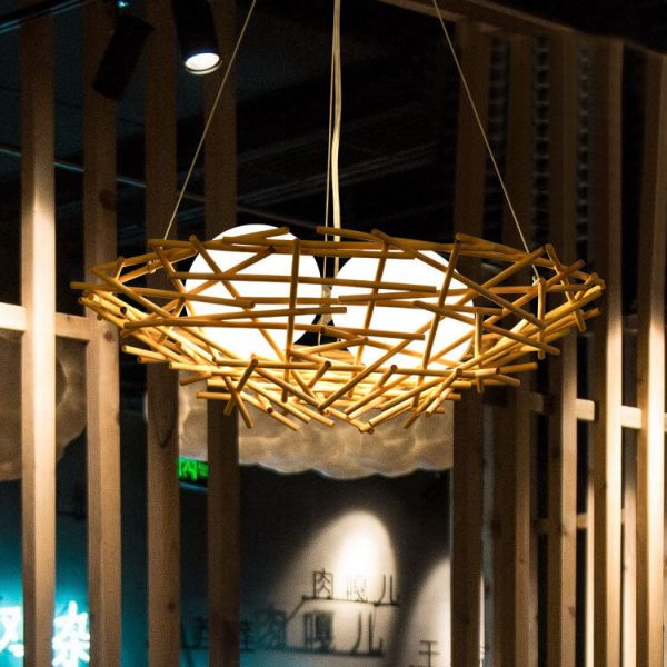 Rattan Weaving Bird Nest Shaped 3-Light Chandelier - Image 14