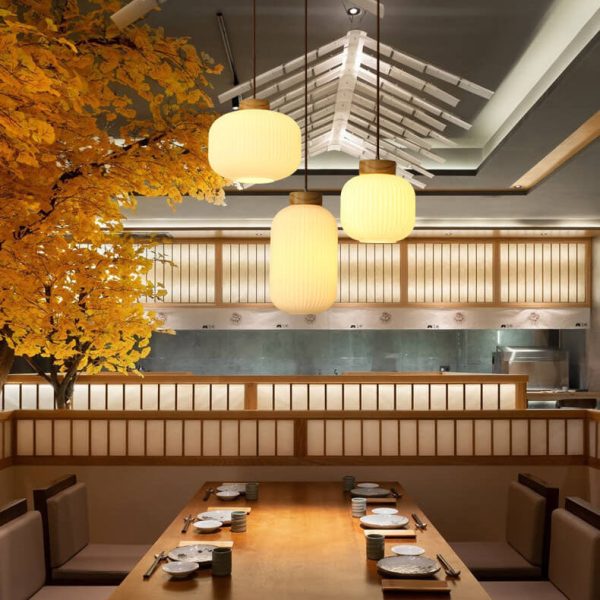 Retro White Striped Glass Jar 1-Light Japanese Pendant Light - Image 2