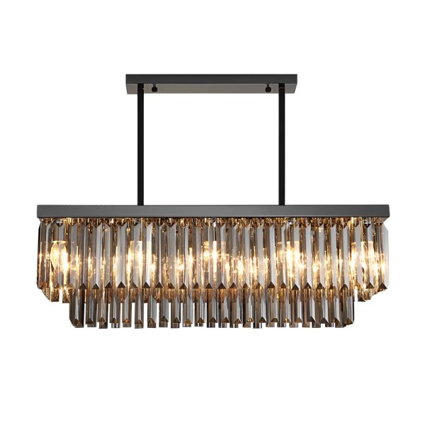 Rectangular Crystal LED 3 Step Dimming Smoke Gray Modern Chandelier - Image 7