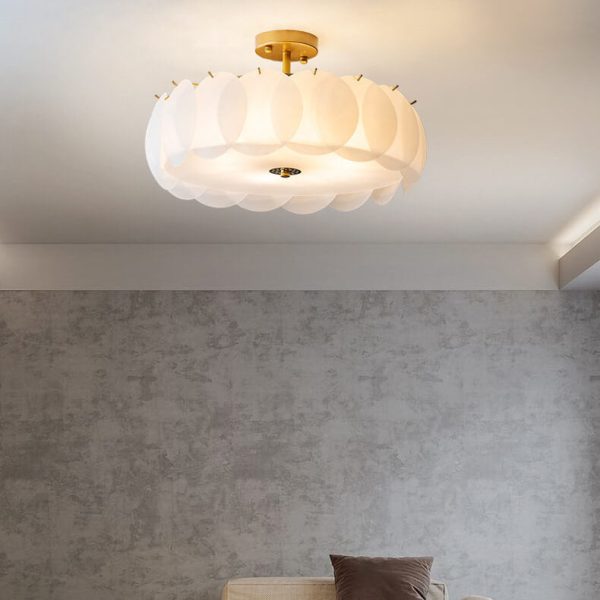 French Glass Round Drum 5/6 Light Semi-Flush Mount Ceiling Light - Image 13