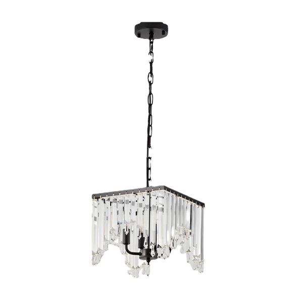 4 Lights Crystal Strips LED Three Step Dimming Black Modern Chandelier - Image 6