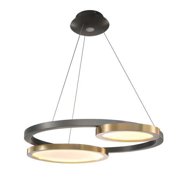 Circular LED Chandelier Multi-Ring Hanging Suspension Lights in Brass & Pearl Black Finish - Image 6