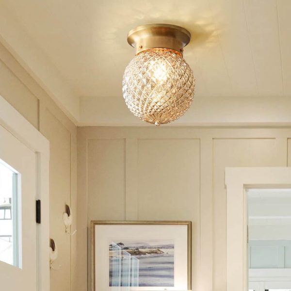 Vintage Copper Glass Round 1-Light Semi-Flush Mount Ceiling Light - Image 2