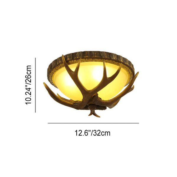 Vintage Industrial Antler Resin Glass Round  2/3/5 Light Flush Mount Ceiling Light - Image 7