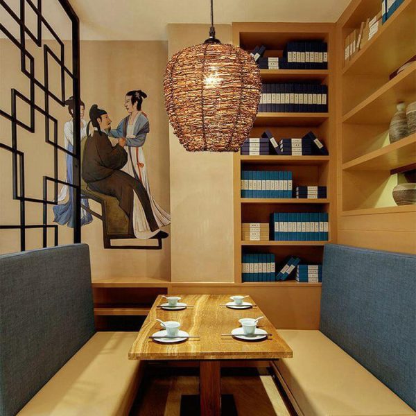 Retro Rattan Weaving Dome 1-Light Pendant Light - Image 5