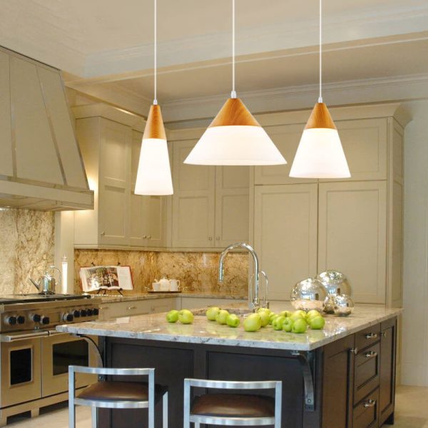 Nordic Wood Grain Glass Cone Shaped 1-Light Pendant Light - Image 4