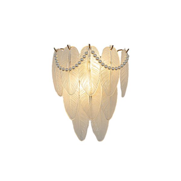Glass Leaves Feathers Luxury Three Step Dimming French Style Wall Lamp - Image 7