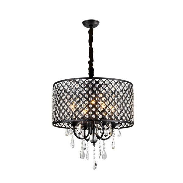 Round Iron Crystal Pendant Retro American Style Chandelier Hanging Lights - Image 5