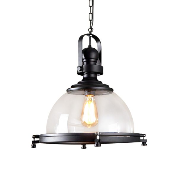 Retro Semicircular Glass Iron Black Industrial Style Pendant Lights Chandelier - Image 4