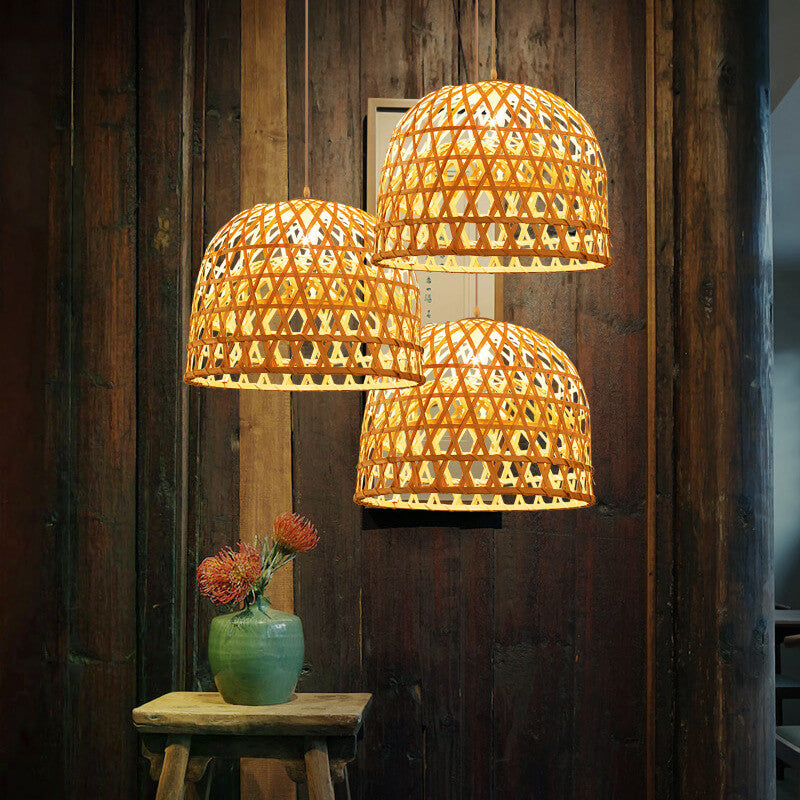 1-8-22b0c493-3f2d-4280-9320-baed28a2ae0d.jpg Modern Bamboo Weaving Dome Shape 1-Light Pendant Light - Image 1