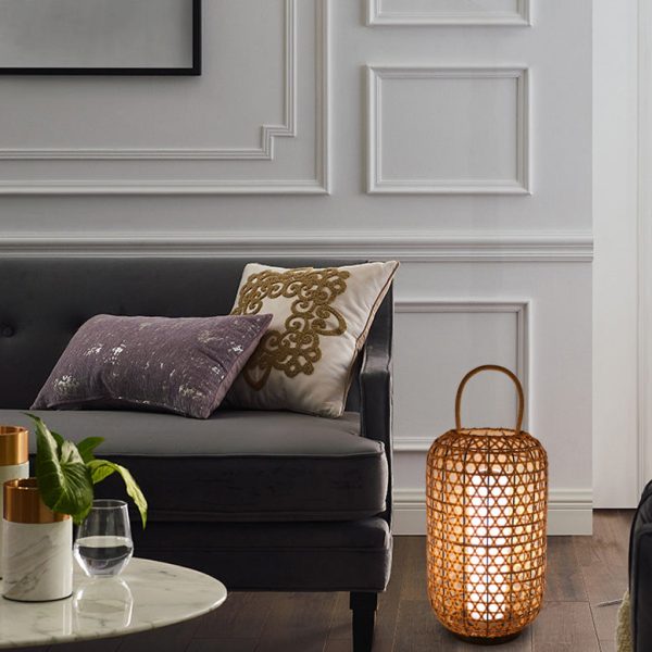 Modern Rattan Weaving Cylinder Outdoor Waterproof Floor Lamp - Image 2