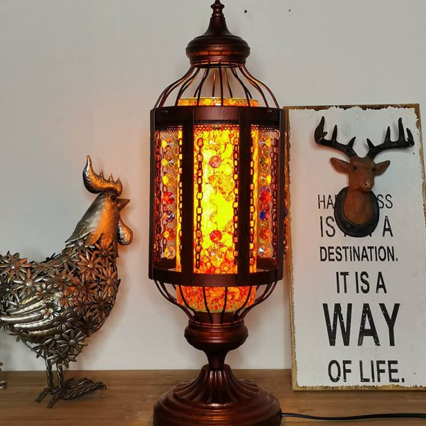 Vintage Turkish Stained Glass Lantern 1-Light Table Lamp - Image 2
