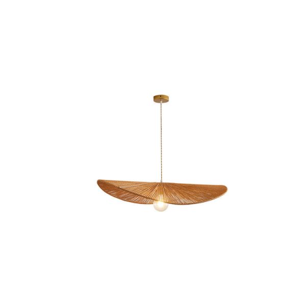 Japanese Minimalist Rope Weaving Straw Hat Round 1-Light Pendant Light - Image 8