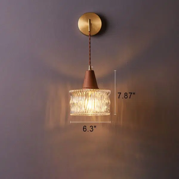 Japanese Walnut Glass  Copper Cylinder 1-Light Wall Sconce Lamp - Image 6