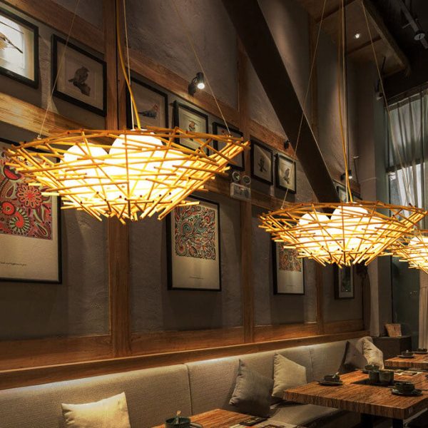 Rattan Weaving Bird Nest Shaped 3-Light Chandelier - Image 9