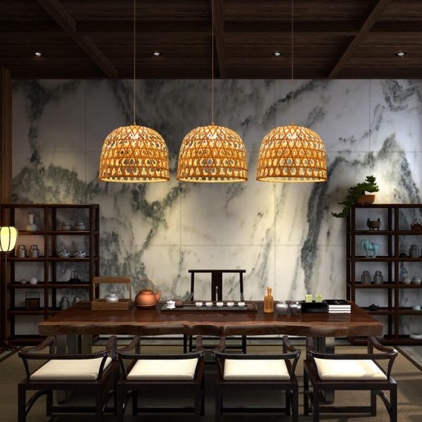 Modern Bamboo Weaving Dome Shape 1-Light Pendant Light - Image 13
