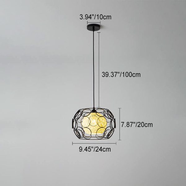 Nordic Creative Weaving Hemp Ball Iron Drum 1-Light Pendant Light - Image 6