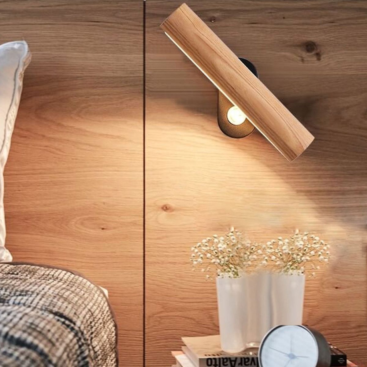 Nordic Simple Solid Wood Bar Rotating LED Wall Sconce Lamp - Image 1