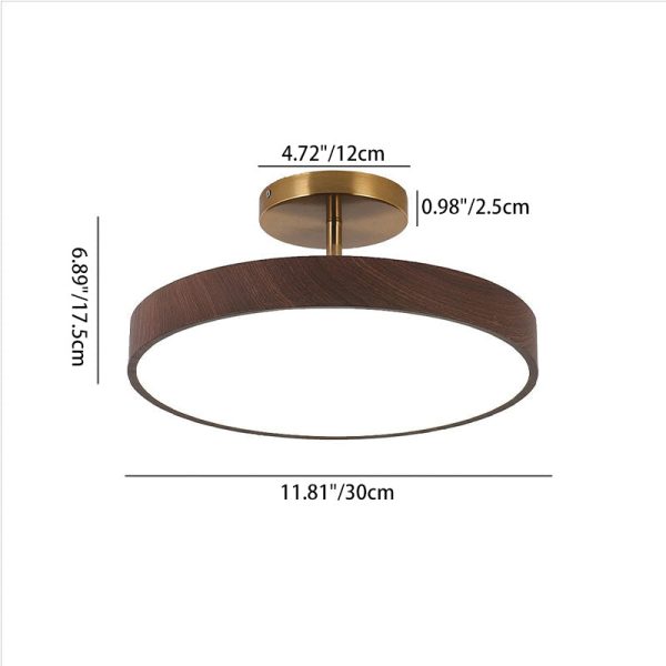 Japanese Wabi-sabi Minimalist Wood Grain Round LED Semi-Flush Mount Light - Image 6