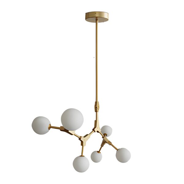 6/8-Light Gold Molecule Chandelier with White Glass Shades - Image 6