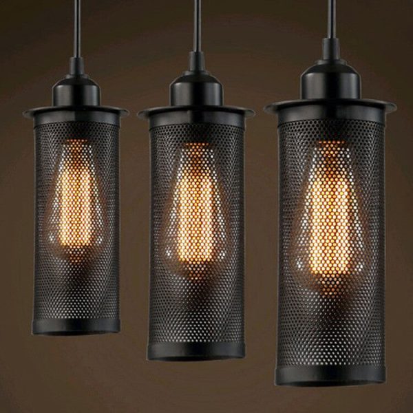 Vintage Wrought Iron Metal Mesh Cylindrical 1-Light Pendant Light - Image 2