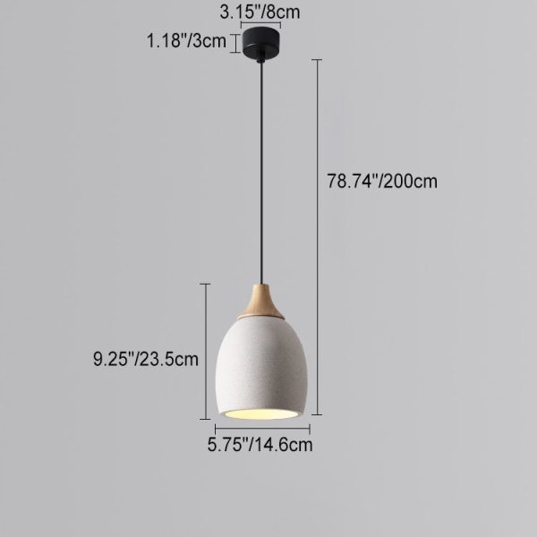 Traditional Japanese Cement Solid Wood Circle 1-Light Pendant Light For Dining Room - Image 5